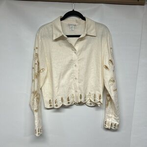 Christian Lacroix Cream Button-Down Shirt with Gold Embroidery